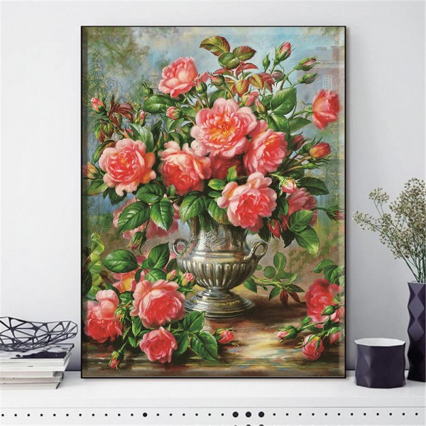 Vase de roses roses 50x70cm