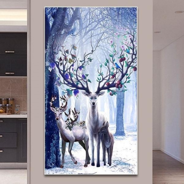 Cerfs dans la neige 50x90cm