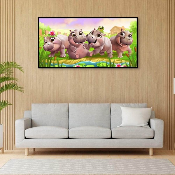 Quatre petits hippopotames 50x100cm