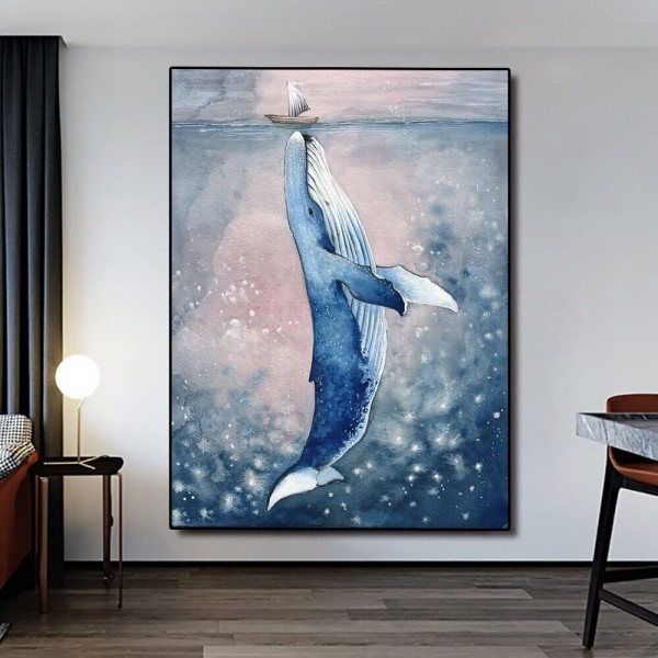 Un baleine sous un bateau 50x70cm