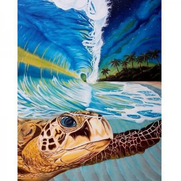 Tortue dans la vague - Tableau par numéro