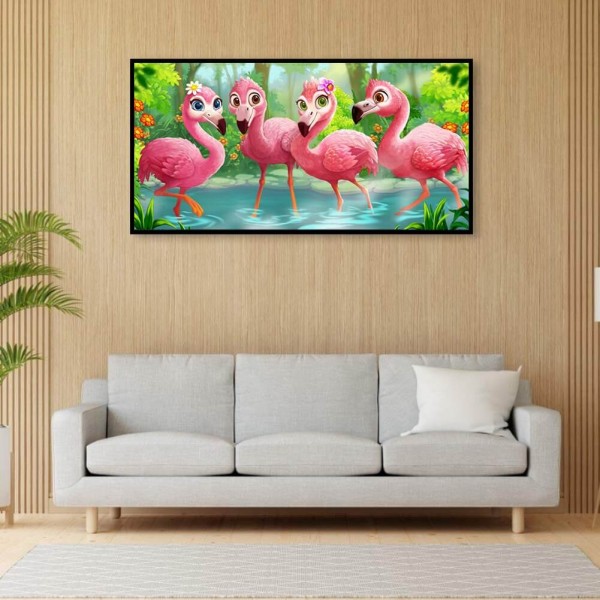 Quatre petits flamants roses 50x100cm