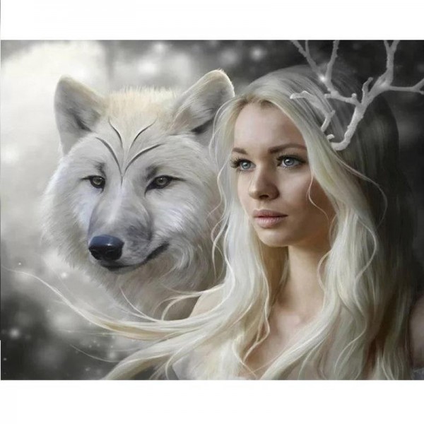 Loup avec femme